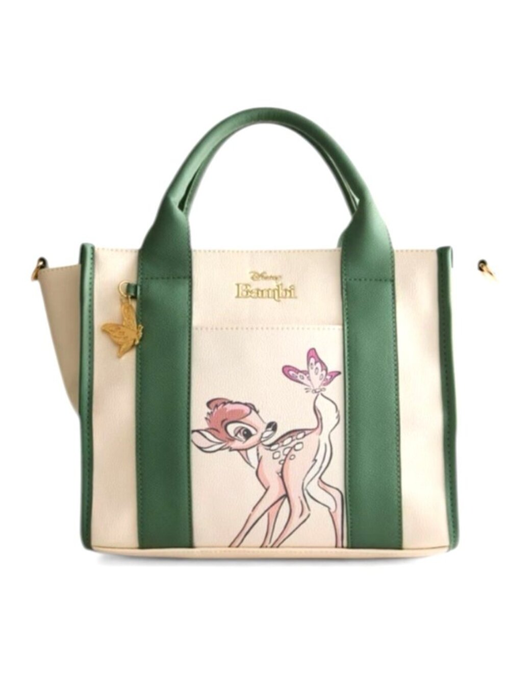 Disney Bambi Faux Leather Tote Bag W Crossbody Strap Butterfly Charm Primark NWT